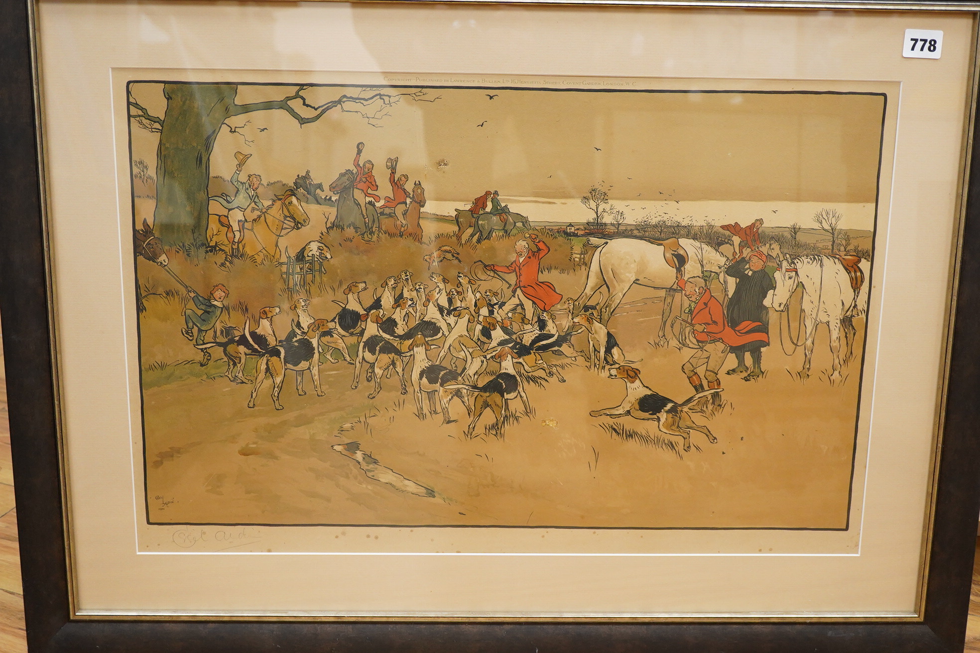 Cecil Aldin (1870-1939), Three hunting interest lithographs, copyright published by Lawrence and Bullen, Covent Garden, London, each is signed in pencil to the margin, 41 x 63cm